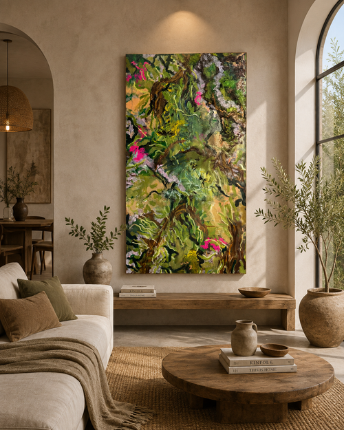 Australian Outback sold original abstract artwork by Georgia Stevens staged in a warm interior