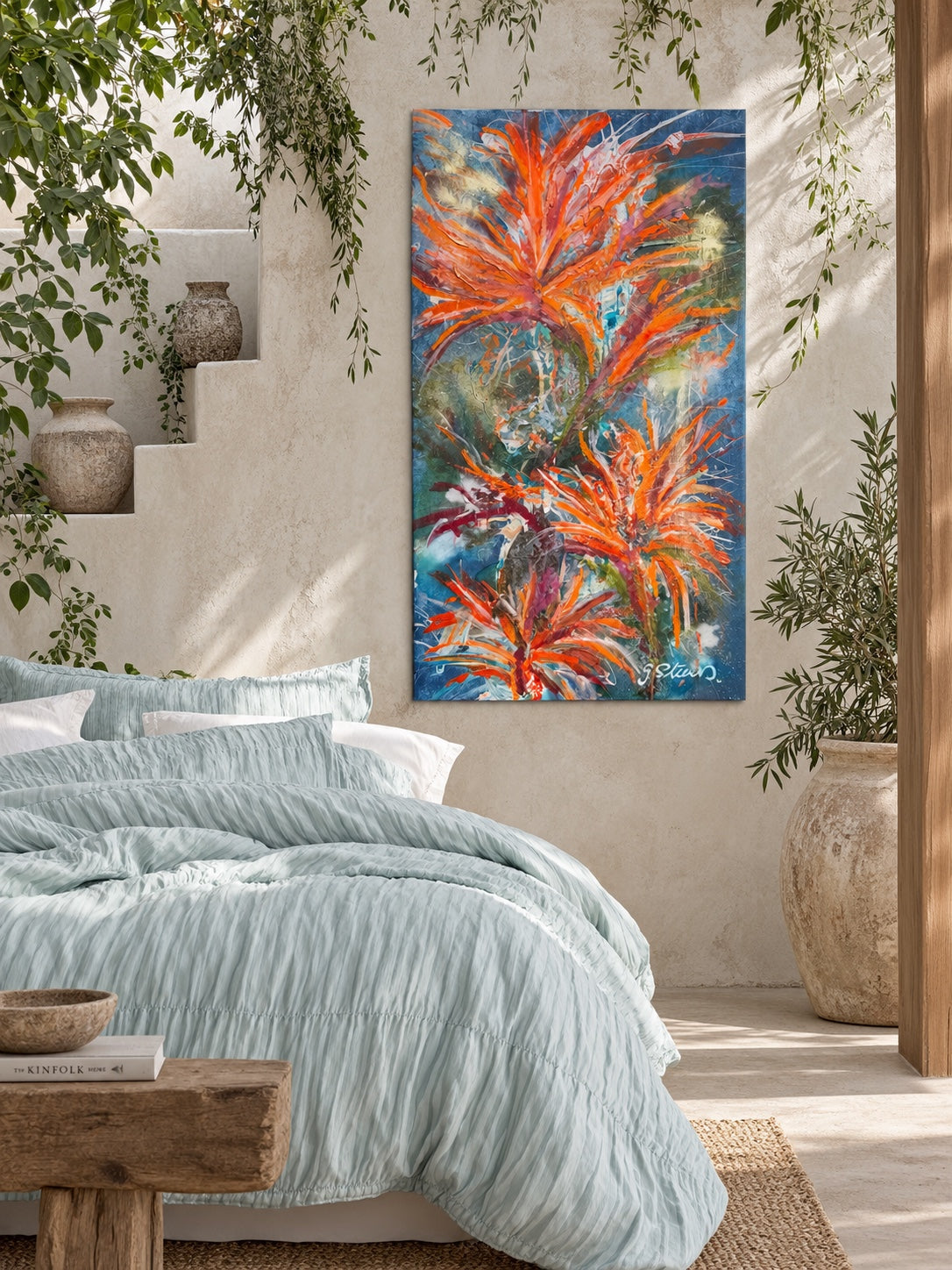 Essence of Birds of Paradise styled in a warm modern interior