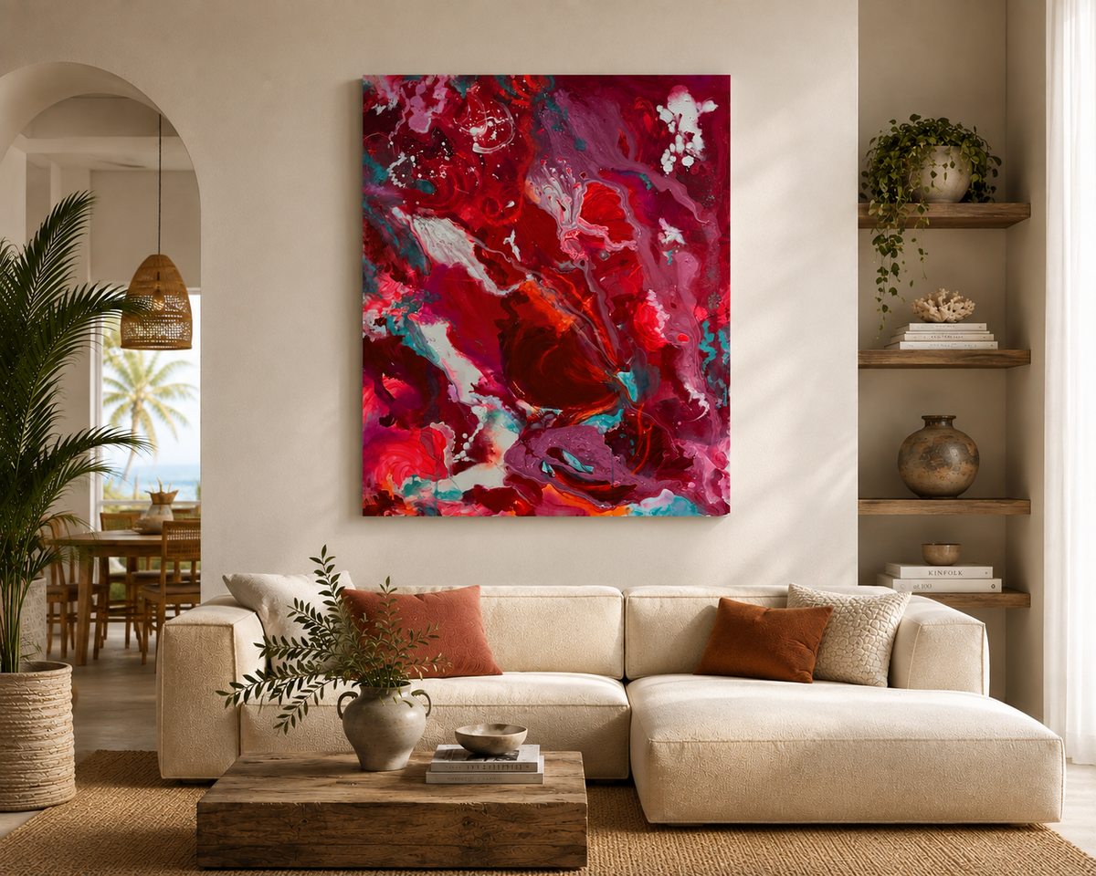 London Boiler Room original abstract artwork by Georgia Stevens styled in a neutral interior