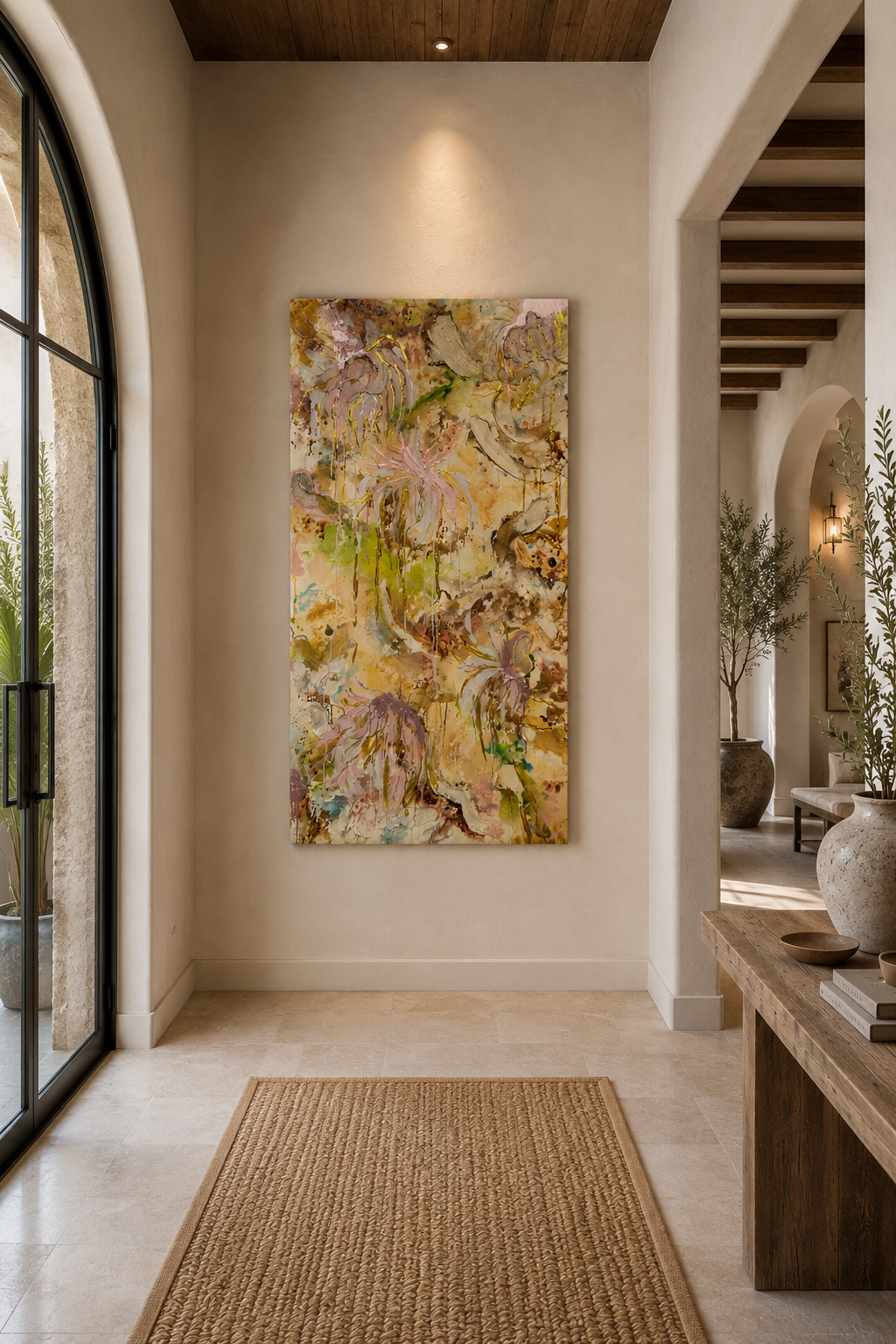 Parisian Fleur original abstract artwork by Georgia Stevens styled in an interior